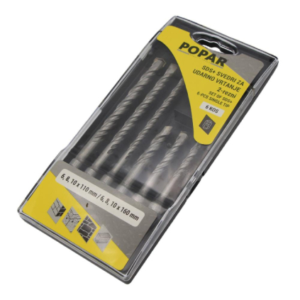 SVEDRI ZA UDARNO VRTANJE SDS-plus 2 rezn PVC embalaža, 6-delna grt., POPAR.