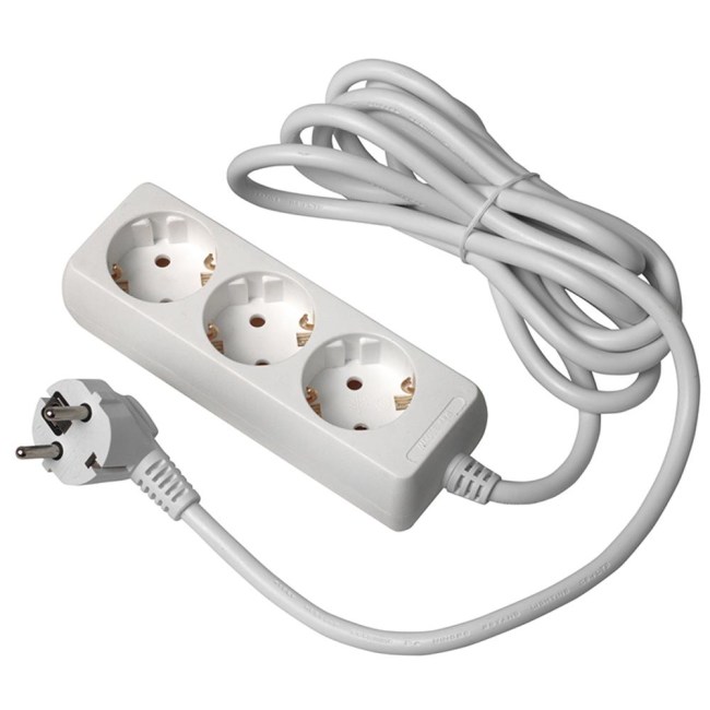 PODALJŠEK ELEKTRIČNI 3 vtičnice, bel, IP20.