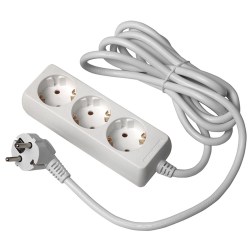 PODALJŠEK ELEKTRIČNI 3 vtičnice, bel, IP20.